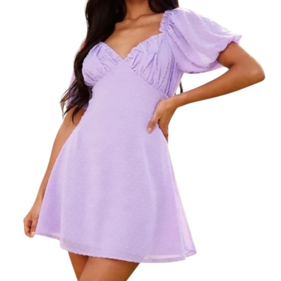 Missguided Dresses & Skirts - Missguided Dobby Spot Milkmaid Mini Dress - Lilac / Lavender Size 0
